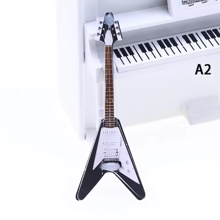 Guitarra Miniatura Electrónica Para Casa De Muñecas Accesorio De Escena Popular Modelo De Simulación En Madera - 1