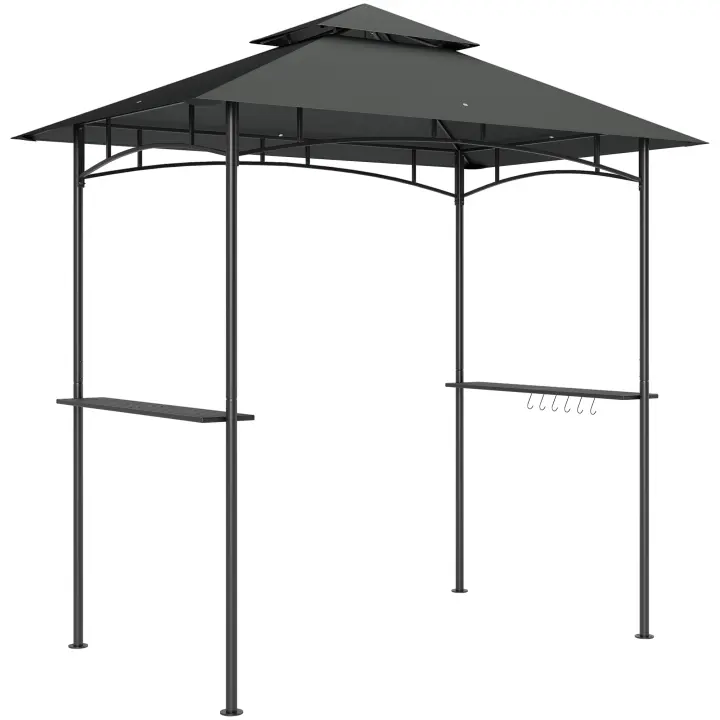 Gazebo con barbacoa LED 240x150x258 cm gazebo de Jardín ígífugo e impermeable, Techo Doble, protectores laterales, gazebo con Protección UV gazebo barbacoa para fiestes gris obscure - 1