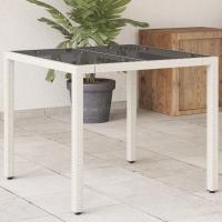 vidaXL Mesa de jardín superficie de vidrio ratán PE 90x90x75 cm en color Marrón/Gris/Gris claro y más | estructura resistente ideal para salón dormitorio o estudio - details 5