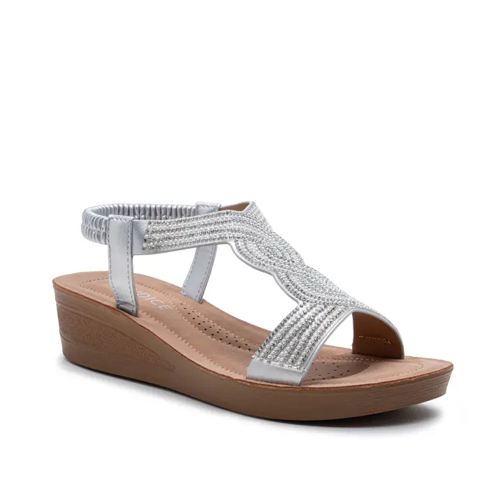 Sandalias de Cuña con Tiras Brillantes y Elástico Trasero, Sandalias Ortopédicas, Verano Para Mujer, Zapatos de Playa y Vacaciones - 1