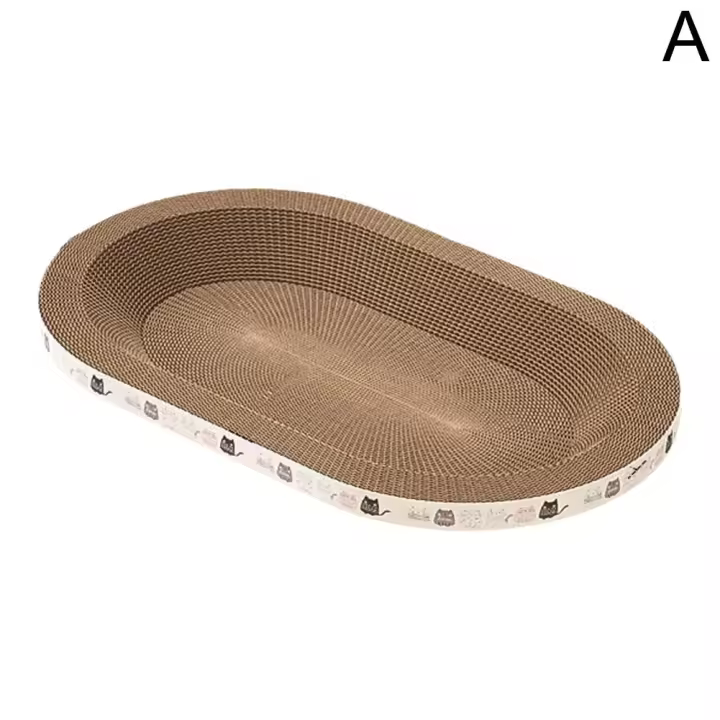 Placa De Rasguño Para Gatos De Cartón Redonda Y Ovalada Con Tazón Nido 5 Capas Para Gatos Domésticos Rasguño Delgada Y Durable - 1