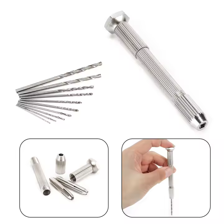 Mini Taladro Portátil Con Chorro Sin Llave + 10 Piezas De Brocas HSS 0.8mm-3.0mm Para Fabricación De Joyas Epoxy Artesanía De Madera Herramientas Manuales - 1