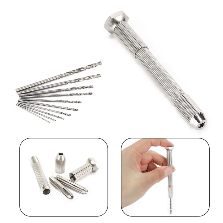 Mini Taladro Portátil Con Chorro Sin Llave + 10 Piezas De Brocas HSS 0.8mm-3.0mm Para Fabricación De Joyas Epoxy Artesanía De Madera Herramientas Manuales - 1
