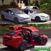 Nueva Modelo De Coche De Aleación Tesla X a Escala 1:24 Con Sonido Y Luz Juguete Eléctrico De Metal Para Niños Colección Decoración Regalo - details 0