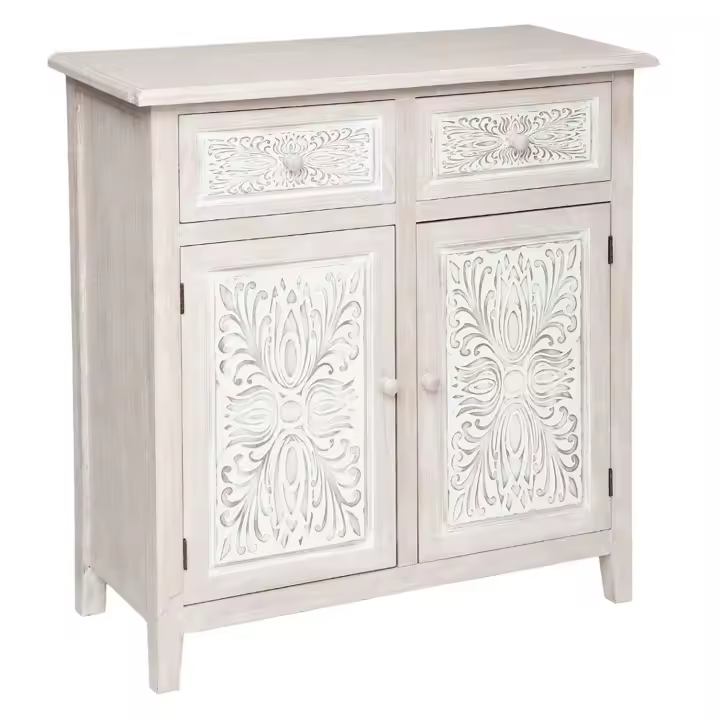 Atmosphera Aparador 2 Puertas Práctico y Elegante en Madera Blanca con Decoración Oriental - 1
