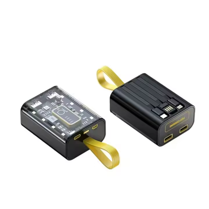 Power Bank Transparent Cyberpunk 10000mAh - Carga rápida con 2 Cables Integrados , 2 Puertos USB, Pantalla Digital y Luz LED Nocturna - Compatible con iPhone, Android, Samsung - 1