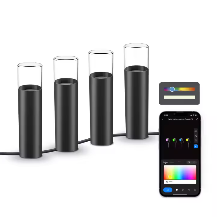 Set 4 balizas outdoor SmartLED KSIX, WiFi + APP incluida, 12W, 200 lúmenes, RGBWIC, IP65, Ampliable, Estacas incluidas - 1