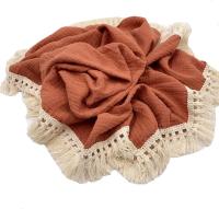 Manta de gasa de algodón de doble capa para bebé INS, manta de muselina de algodón puro, crepé, chal a prueba de viento, borla de encaje, manta para niños - details 5