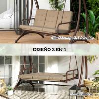 Outsunny Columpio de Jardín Exterior de 3 Plazas Balancín de Jardín Exterior Convertible en Cama con Toldo Ajustable Protección UPF30+ y Cojines Carga 330 kg 200x120x175 cm Caqui - details 3