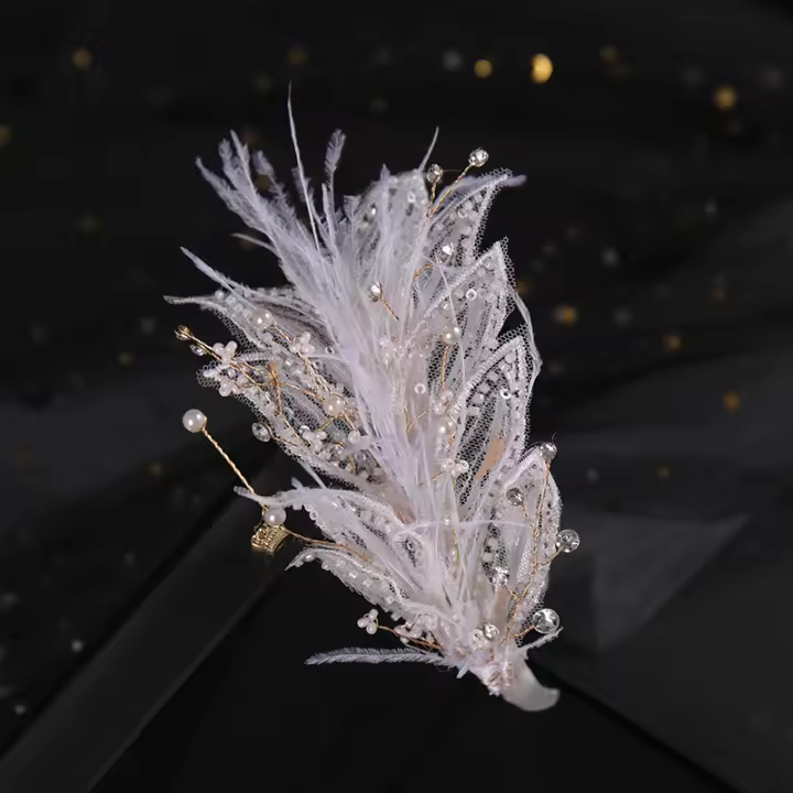 Corona De Crystals Para Novia Adornos De Cabello De Boda Con Perlas Y Plumas Aro De Pelo Para Mujeres Accesorios De Vestido - 1