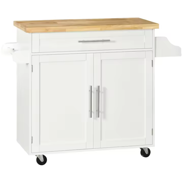 HOMCOM Carro de cocina Carro de servicio con encimera Carro de cocina con estante para especias, toallero para sala de estar Comedor Blanco 109 x 40 x 89 cm - 1