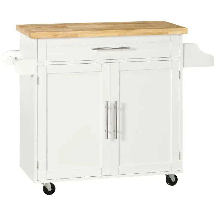 HOMCOM Carro de cocina Carro de servicio con encimera Carro de cocina con estante para especias, toallero para sala de estar Comedor Blanco 109 x 40 x 89 cm - 1
