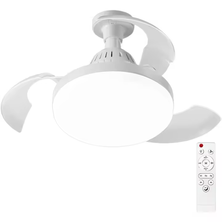 Ventiladores de techo de rosca con luces y control remoto, aspas retráctiles invisibles, LED de atenuación continua y luz blanca fría natural cálida, con 3 velocidades y temporizador para dormitorio, cocina y sala de estar. - 1