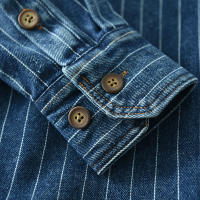 Camisa De Mezclilla Clásica Retro Para Hombre Con Mangas Largas Lavada De Talle Suelto Azul Tendencia plus Size Camisa Casual - details 12