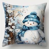 Juego De Cojines Navideños 1 Pieza Con Patrones De Reindeer Snowman Y Santa Claus Poliéster Suave 18 Pulgadas Para Decoración Del Sofá - details 2