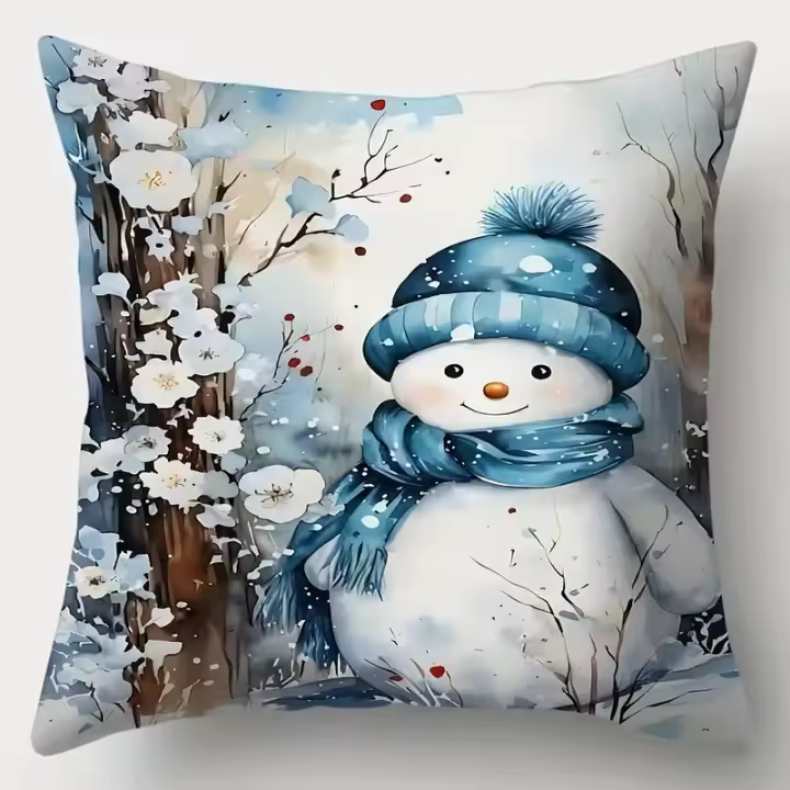 Juego De Cojines Navideños 1 Pieza Con Patrones De Reindeer Snowman Y Santa Claus Poliéster Suave 18 Pulgadas Para Decoración Del Sofá - 1