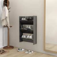 vidaXL Zapatero de Pared Contrachapada 60x18x90cm Colgante Mueble Color gris brillante,  Gris hormigón,  negro brillante - details 0