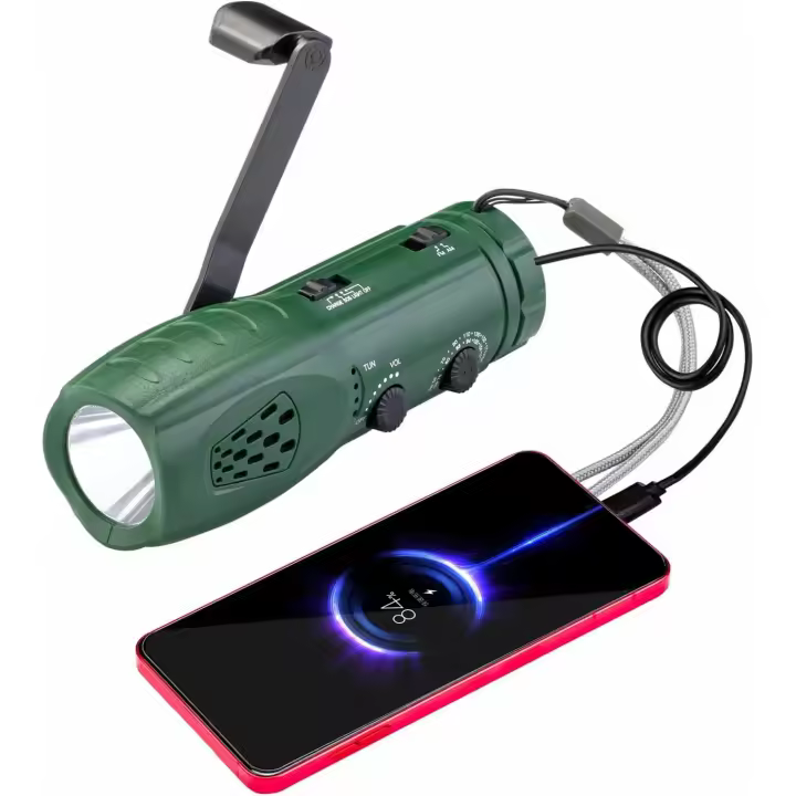 Interior de mano de manivela con radio de Emergency LED Antorcha Cargador de teléfono, Dynamo portátil SOS recargable USB de carga de mano linternas LED Soporte incorporado para Camping Senderismo Gift - 1