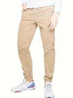Pantalones Casuales Para Hombre De Tela Tejida En Color Sólido Con Bolsillos Multípleulos Cierre De Cremallera Y Cordón Estilo Safari De Pierna Recta Y Suelta Para Trabajo - details 3
