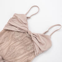 CUTENOVA Camisola Elegante Para Mujer De Color Sólido Con Espalda Descubierta Y Volante Lace Translúcido Vestido Largo De Fiesta - details 10