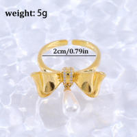 Encanto Anillo de aleación con forma de lazo y perlas de imitación para mujer,
anillos grandes elegantes de cristal para fiesta de boda, joyería Simple de moda, regalo para niñas - details 9