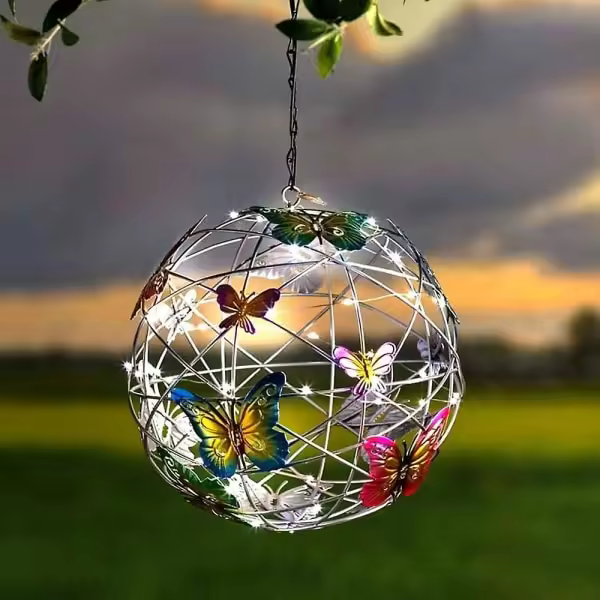 Outdoor Solar Lights, Colorful Garden Lights with Butterflies, Hanging Round Ball Lamp, Waterproof Woven Lamp Decorative Night Lights (ZYH) Multicolor - 1