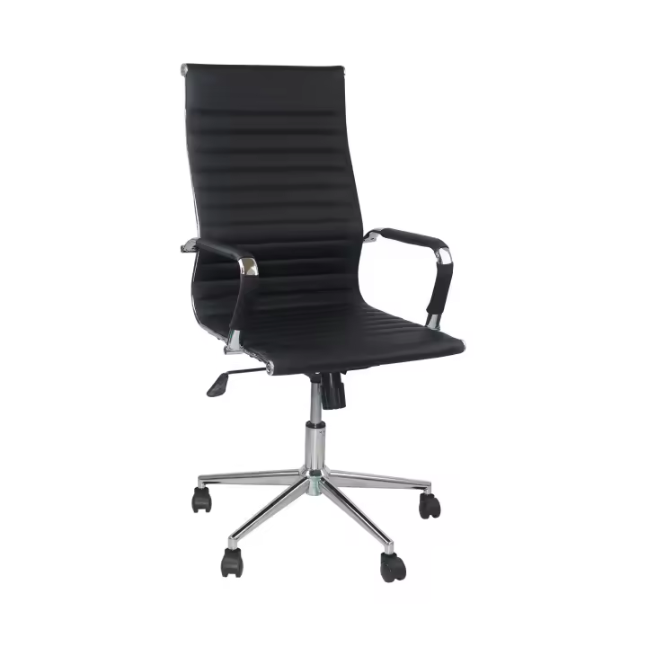 Thinia Home - Silla de Escritorio Elegance, Acero/Tapizada Cuero, Oficina, Despacho, Estudio, Diseño Ergonómico, Altura Ajustable, 5 Ruedas, Giratoria 360º, 60x(57x89)x(105-116)cm, Varios Colores - 1