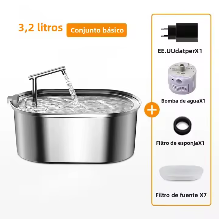 ROJECO Fuente De Agua Para Gatos Y Perros De Acero Inoxidable 3.2L Dispensador Automático Para Mascotas Accesorios Silencioso Y Con Filtro - 1
