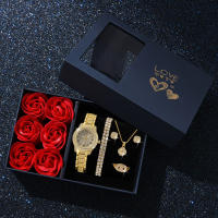 Set De Moda Para Mujer 6 Piezas Reloj Pulsera Con Collar Y Aretes Joyería De Lujo Con Diamantes Regalo De San Valentín - details 3