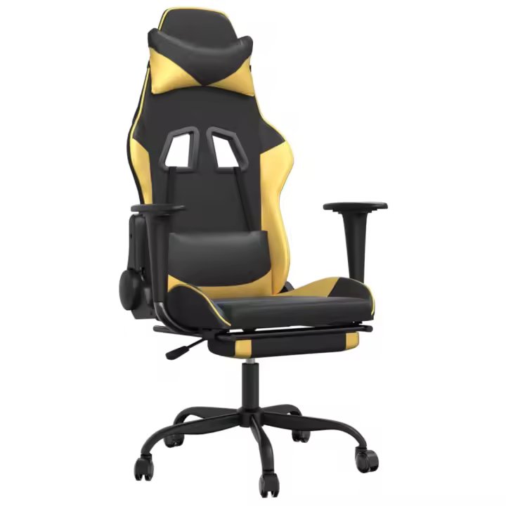 Silla Gaming masaje y reposapiés Negro Dorado - 1