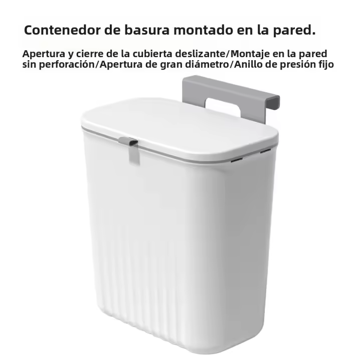 Bandeja De Papelera De Cocina Con Montaje En Pared 9L Caja De Basura Para Armario De Cocina Y Baño Con Tapa Recipiente De Residuos Ecológico De Plástico - 1