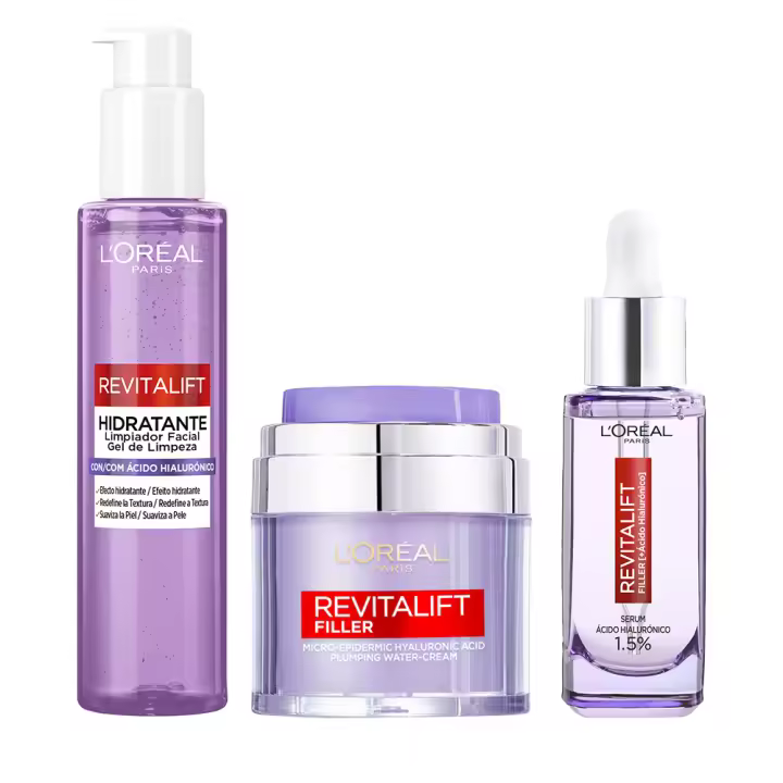 L'Oréal Paris Revitalift Hidratante Limpiador Facial con Ácido Hialurónico 150ml + Revitalift Filler Serum Anti-arrugas con Ácido Hialurónico 30 ml + Gel Crema Rellenador Revitalift Filler con Ácido Hialurónico [MICRO-EPIDÉRMICO] + 3 ceramidas 50ml - 1