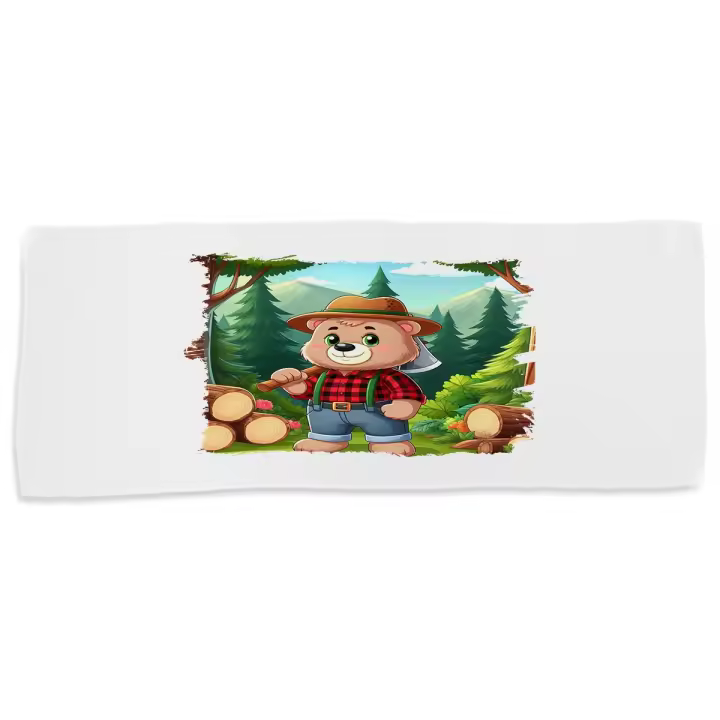 MERCHANDMANIA TOALLA MEDIANA GIMNASIO ABSORBENTE oso leñador profesion tala talador bosque suave con bolsita - 1