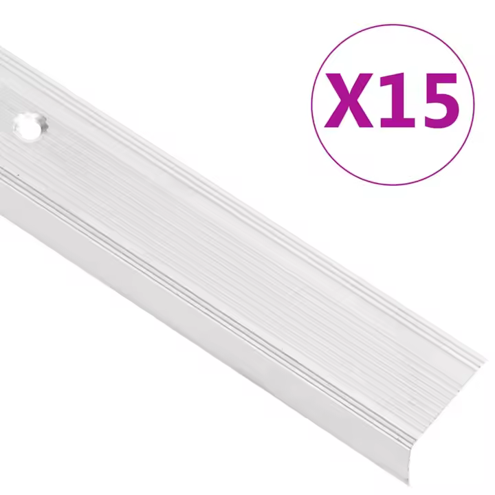 vidaXL Perfiles de peldaños forma de L 15 uds aluminio plata 90 cm en color Plateado/Marrón/champán - 1