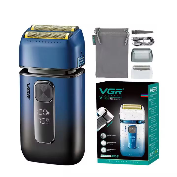 VGR Afeitadora Profesional Para Hombres Máquina De Afeitar Recargable LED Portátil Trimmer De Barba Y Cabello Cuchilla Rotatoria De Acero Inoxidable V-362 - 1