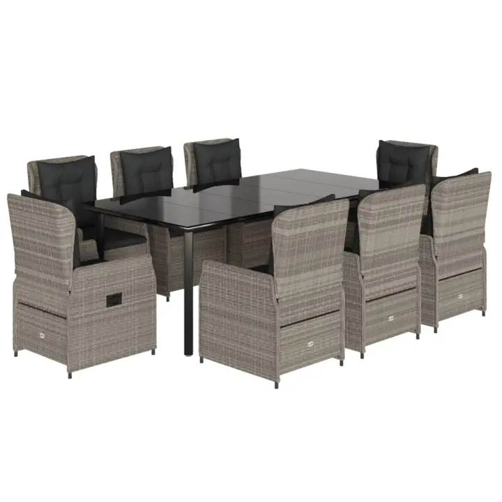 vidaXL Set comedor de jardín 9 pzas cojines ratán sintético gris claro - 1