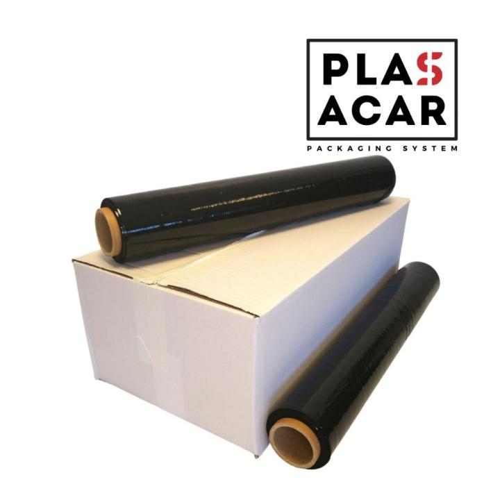 Plasacar S.L.-Film Estirable para Paletizar Negro opaco 50 cm x 125 metros 23 micras Ultra Resistente (Pack 8 Unid.)