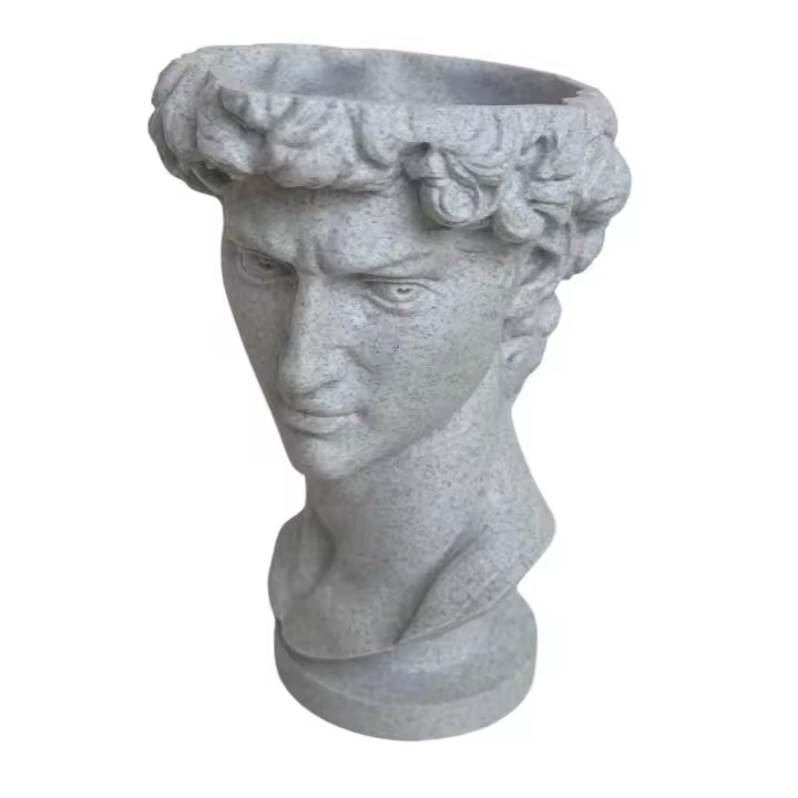 Maceta decorativa con escultura de David, Inspirada en el Arte de Miguel Ángel - Impresión en 3D con PLA efecto mármol (19 cm) - 1