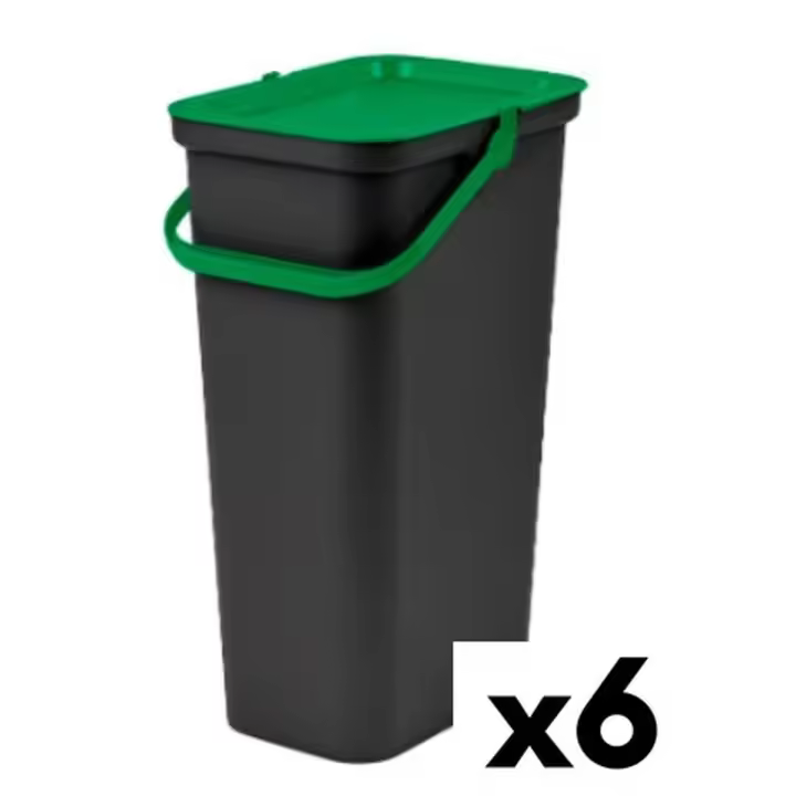 Cubo de Basura para Reciclaje Tontarelli Moda Negro Verde 24 L (6 Unidades) - 1