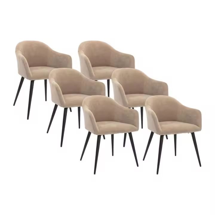 Vente-unique - Juego de 6 sillas BIBO - con brazos - Metal con acabado aterciopelado - Beige - 1