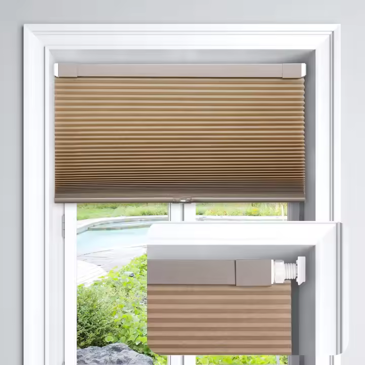 Cordless Cellular Shades No Tools No Drill Light Filtering Polyester Cellular Blinds for Window Size 24'' W x 64'' H, Mocha - 1