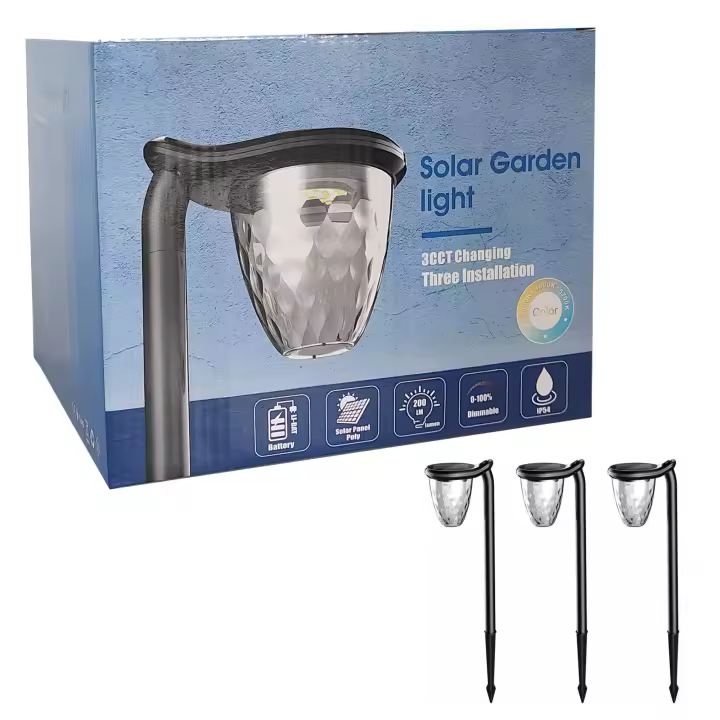 Aplique/Pica Solar LED - Pack 3X1 unidades - 200Lm - CCT - IP65 - Sensor de luz - 120º -  Para suelo, pared y mesa - 1