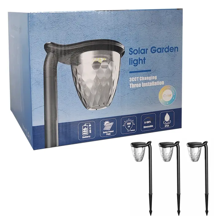 Aplique/Pica Solar LED - Pack 3X1 unidades - 200Lm - CCT - IP65 - Sensor de luz - 120º -  Para suelo, pared y mesa - 1