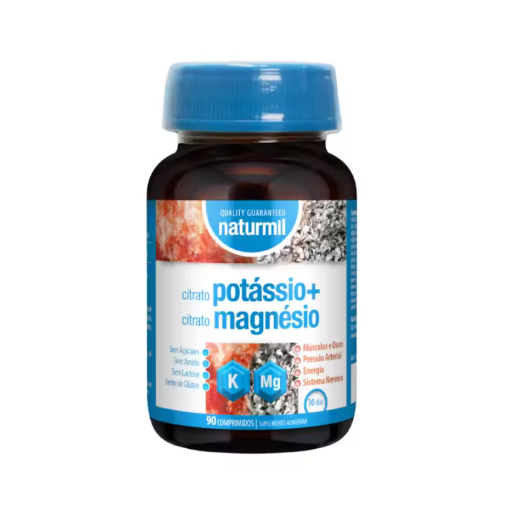 Naturmil Citrato de Potasio + Citrato de Magnesio – 90 Comprimidos  Contribuye al buen funcionamiento del sistema nervioso y al mantenimiento de huesos y dientes fuertes - 1