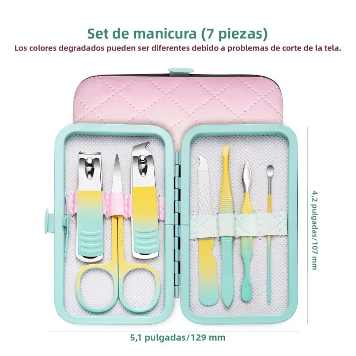 Juego De Uñas Profesional De Acero Inoxidable Con Colores Gradientes 7-18pcs Set De Manicura Y Pedicura Con Cuchilla De Acrílico Y Estuche De Viaje - 1
