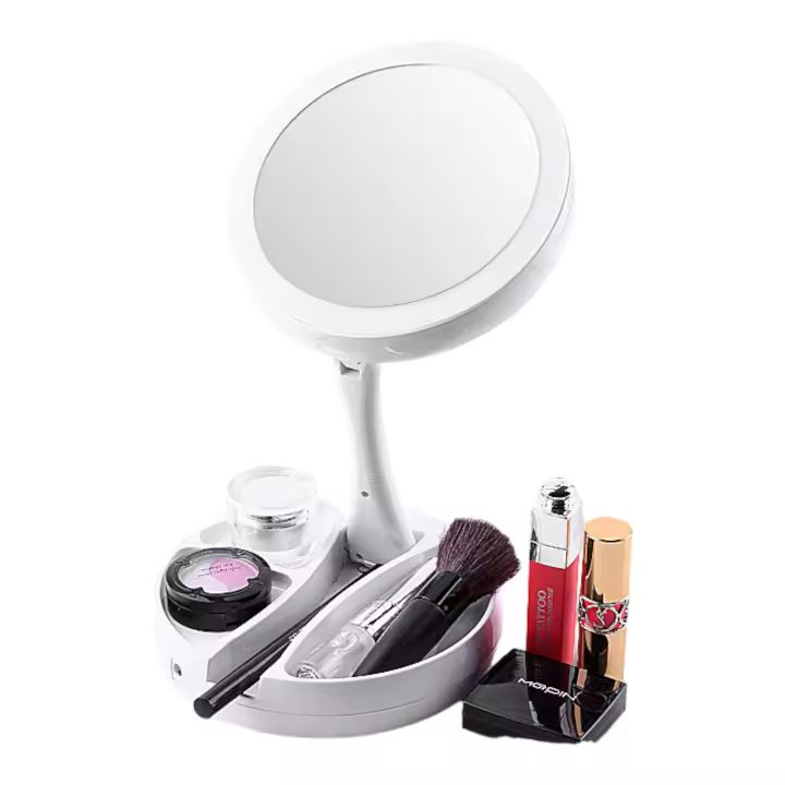 Espejo de Maquillaje con luz LED - Espejo tocador Doble Cara con x1  x5  x10 aumentos | Plegable y Ajustable vale para Viajes | Funciona a Pilas Pritech - 1