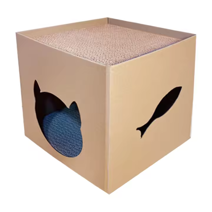 Casa De Gato Con Tablero De Rasguñar Casa Plegable Para Mascotas Con Almohadillas De Rasguñar Caja De Cartón Para Conejo Escondite Para Gato - 1