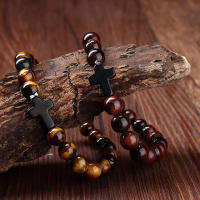 Pulsera De Rosario Para Hombres Y Mujeres Con Piedras Naturales Y Madera Hematita Onix Joyería De Yoga Meditación Pulsera Cruz - details 2