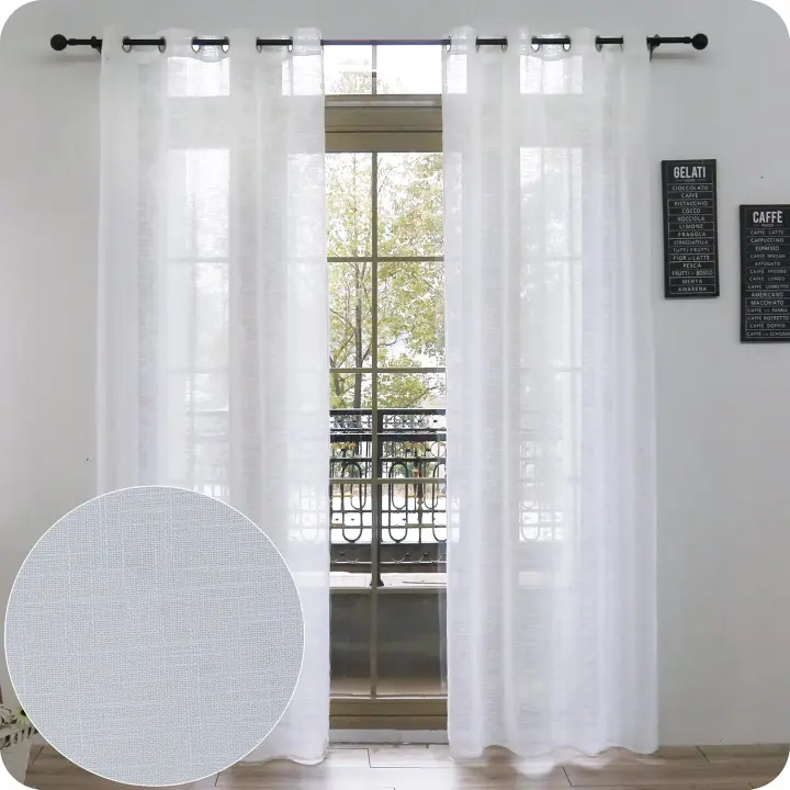 Shoppe house - Cortina translucida para Salon y Dormitorio - Visillo Efecto Lino de 140 x 260 cm - Visillo para Ventana con Ojales Moderno - Visillo Decorativo - 1