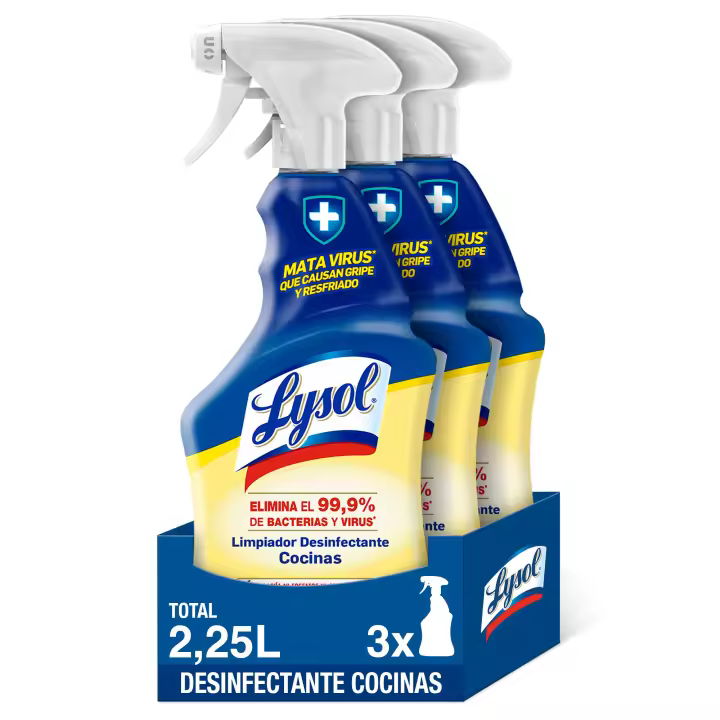 Lysol Spray desinfectante y limpiador quitagrasas cocinas, aroma Limón - Pack 3x750 ml - 1